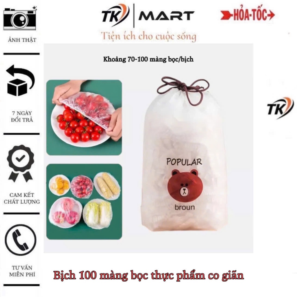 Túi 100 màng bọc thực phẩm co giãn hình gấu, chất liệu nilon - tiện dụng, tiết kiệm