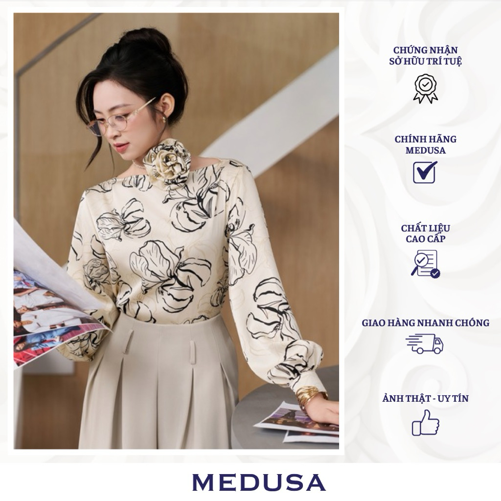 Pamela Shirt - Sơ mi lụa cao cấp hoạ tiết hoa sang trọng - Tặng kèm hoa lụa phụ kiện