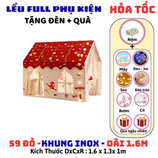 Lều Cho Bé Khung Kim Loại Loại 1 – Lều Công Chúa Hoàng Tử Full Phụ Kiện Chọn Thêm Nệm + Đèn Nháy 3m 