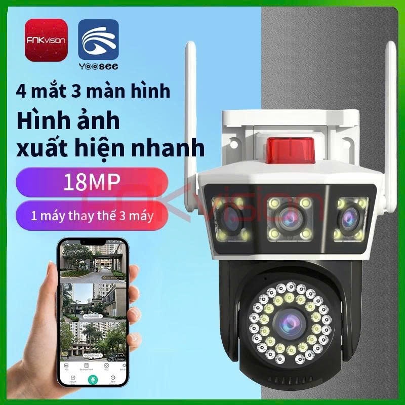 Camera Yoosee 3 mắt 3 màn hình Fnkvision 18MP xem đêm có màu Camera ngoài trời chống mưa chống nước