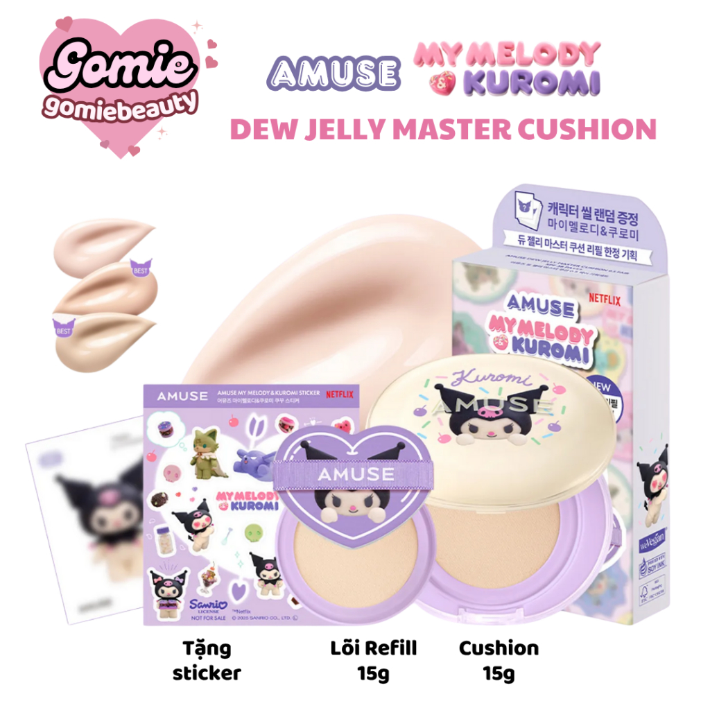 (AMUSE X MY MELODY & KUROMI) Phấn Nước Amuse Dew Jelly Master Cushion Set