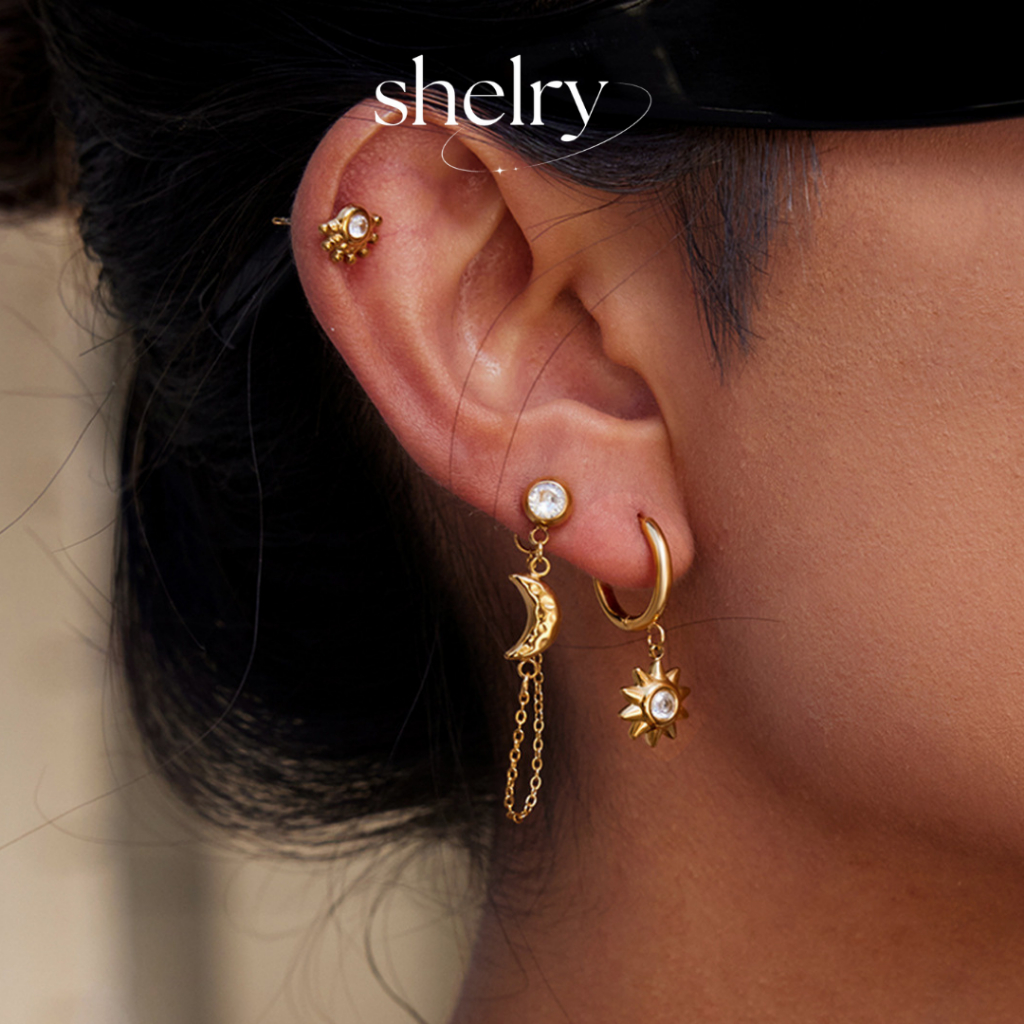 Shelry Astro Chic Earings - Set Bông tai Mặt trời Mặt trăng đơn giản và cá tính, thép y tế không gỉ