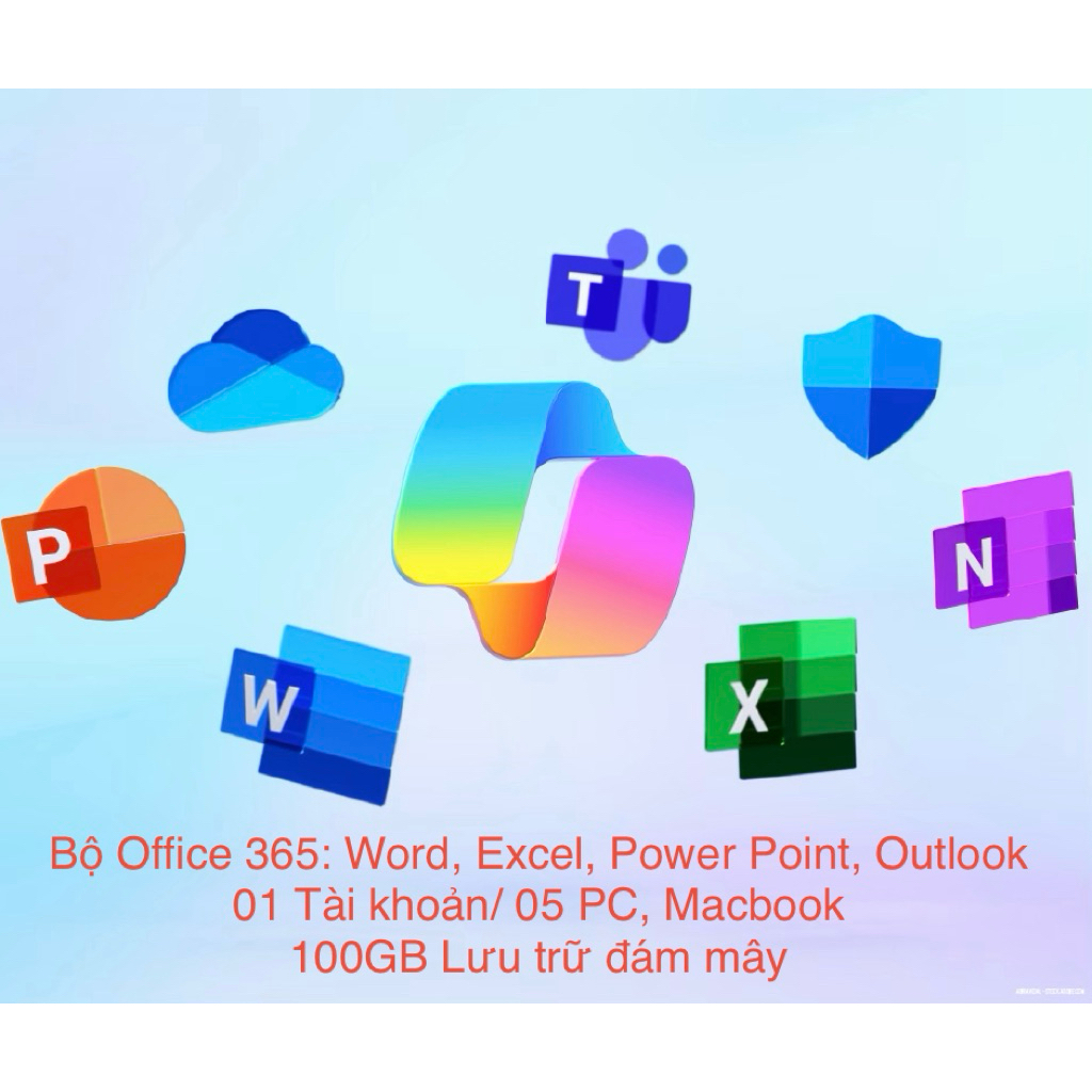 Phần mềm Office phiên bản 365_ 12 Tháng; 05 Thiết bị, 100GB lưu trữ đám mây