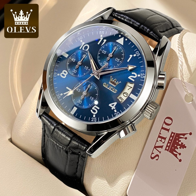 OLEVS Đồng hồ nam chống nước chính hãng dạ quang dây da phong cách doanh nhân 2878