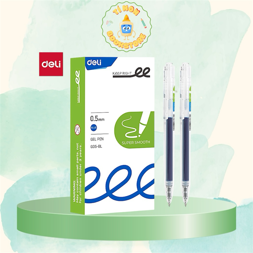 Bút gel bấm Deli G05 mực xanh ngòi 0.5mm, Bút bi bấm mực gel trơn tru