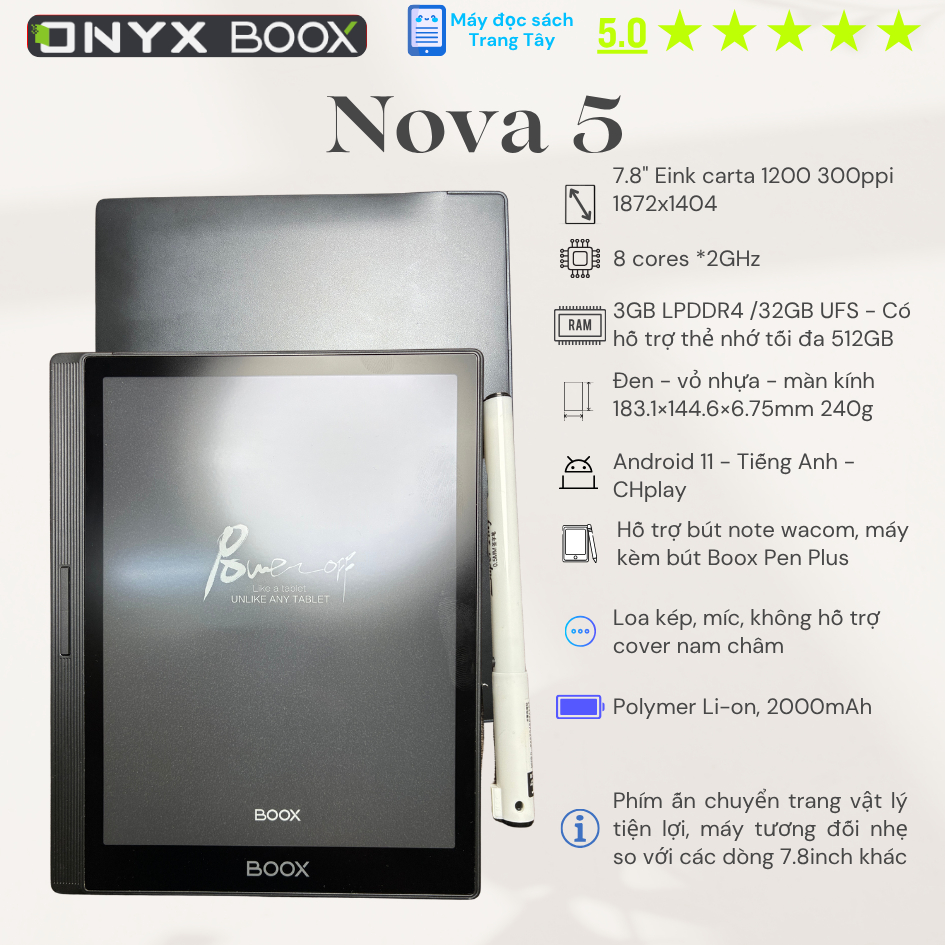 Máy đọc sách Onyx Boox Nova5 vỏ nứt