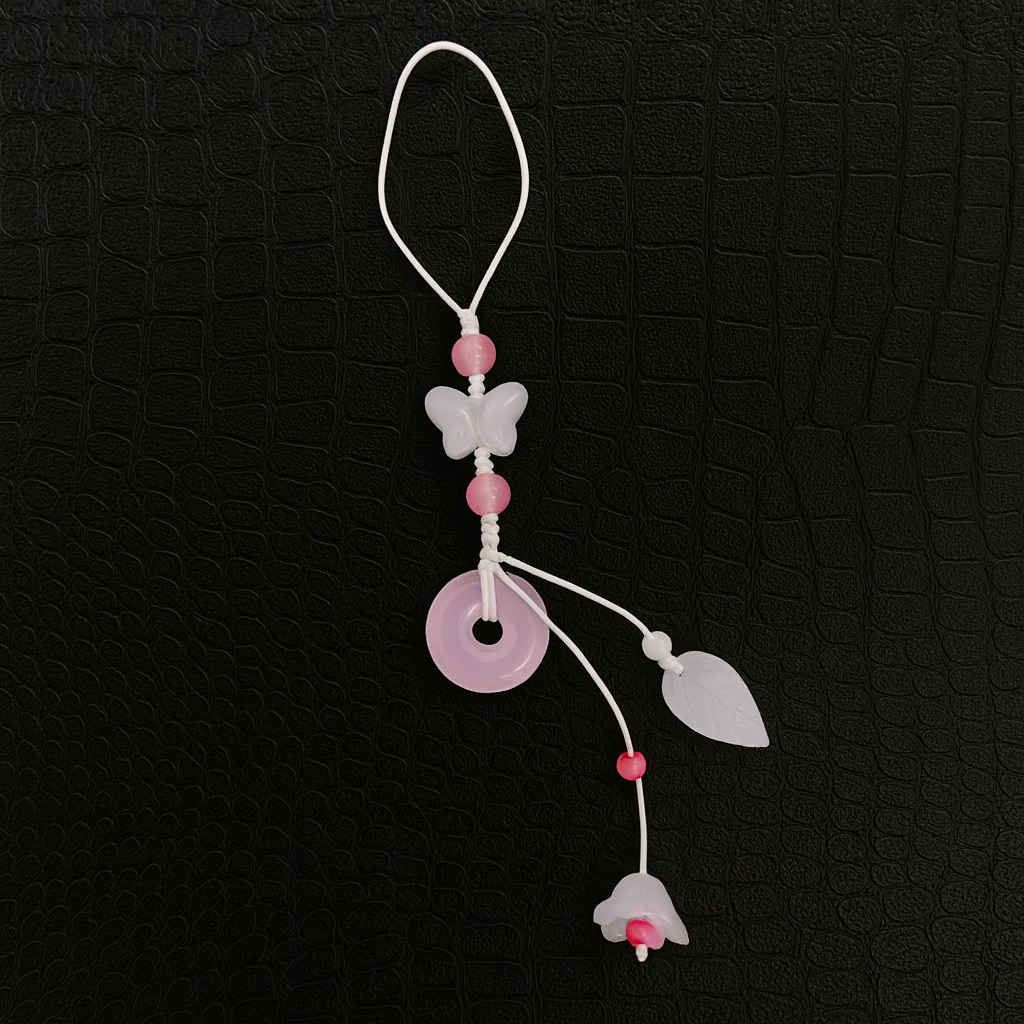 Móc treo hồ điệp trắng, charm  đồng xu hồng may mắn - Glass garden's handmade