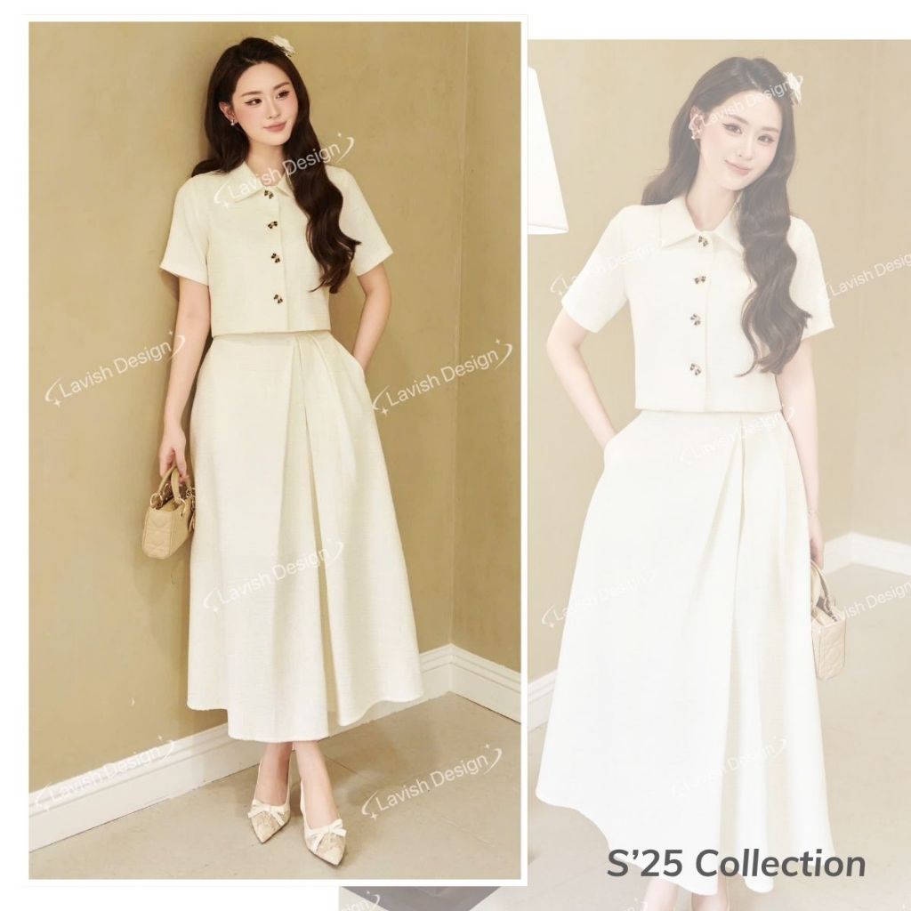 Set Váy Trắng Kem Thanh Lịch Chất Liệu Cao Cấp Thoải Mái Lavish Design - S1186