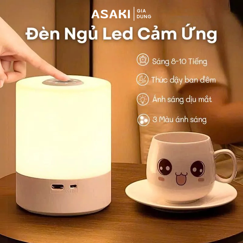 Đèn Ngủ Để Bàn ASAKI Cảm Ứng 3 Màu Ánh Sáng Dèn Led Trang Trí Phòng Ngủ Bàn Làm Việc Mini