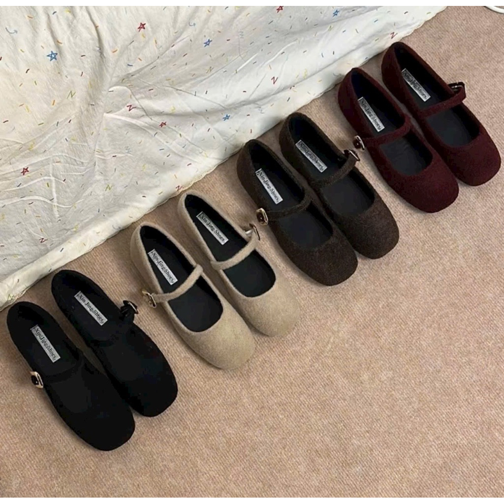 Giày búp bê nữ chất da nhung VẢI XÙ dây ngang hottrend K6 | BigBuy360 - bigbuy360.vn