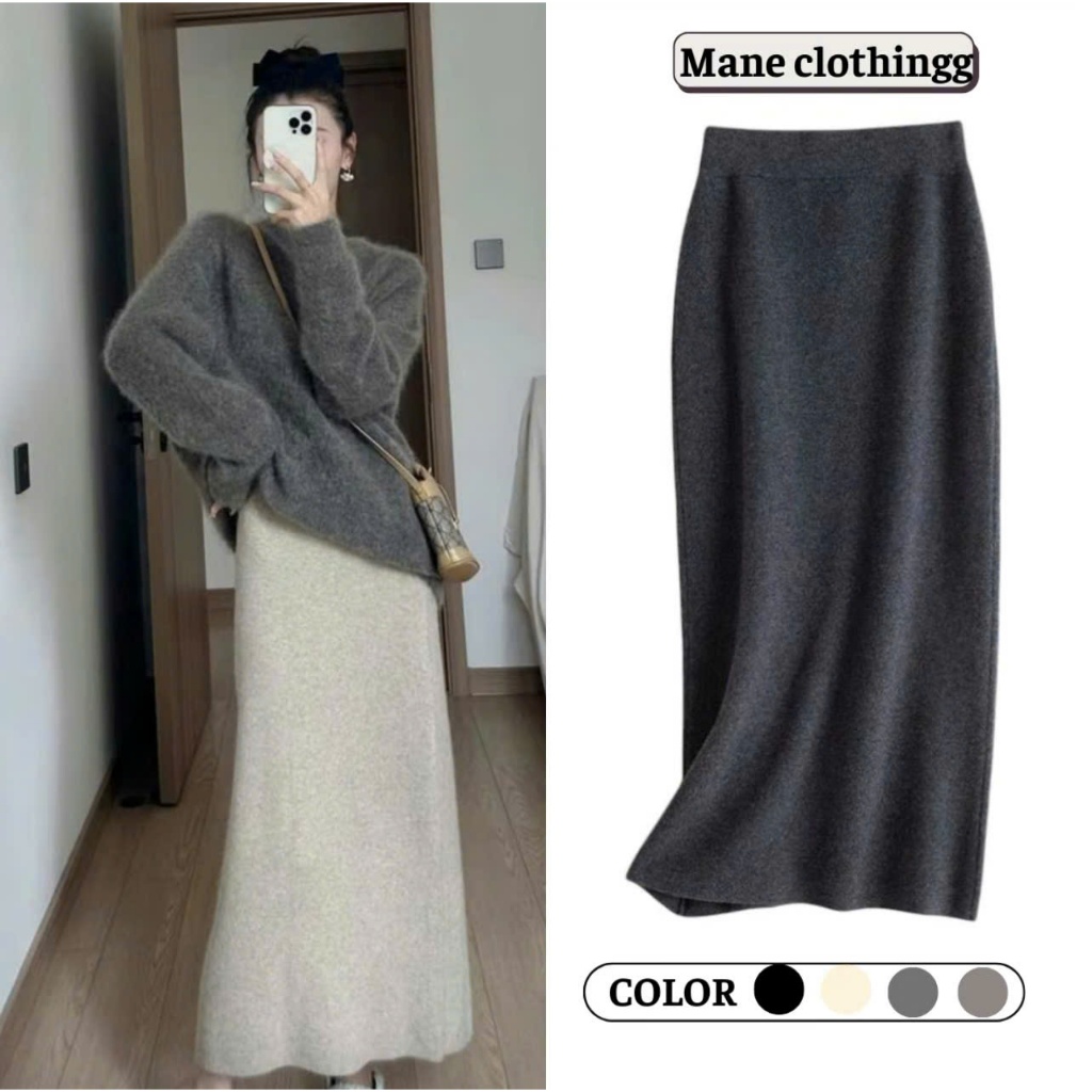  Chân váy nữ dáng dài chữ A  chân váy dáng dài suông chất thun tăm len lông thỏ mặc đi chơi  đi làm đi học Mùa Đông 