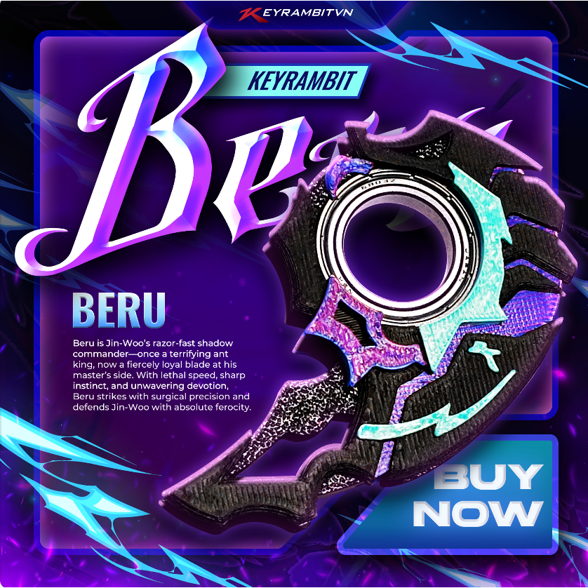   SOLO LEVELING  Keyrambit Beru – Bóng Đêm Hộ Vệ - Chất Liệu Nhựa In 3D Cao Cấp - Móc Khoá Xả Stress 