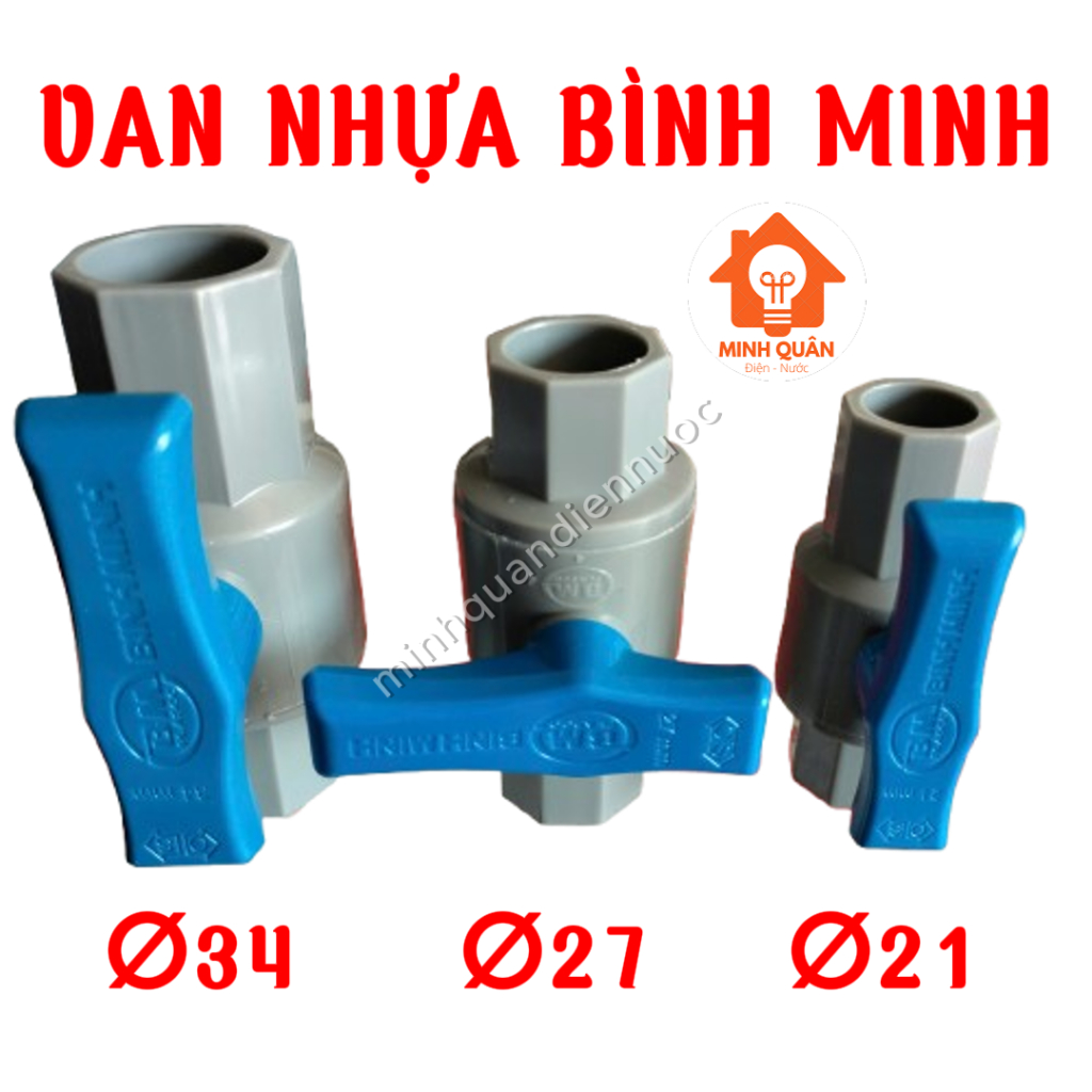 Van cầu nhựa PVC, Van khóa nước Bình Minh phi 21, 27, 34mm