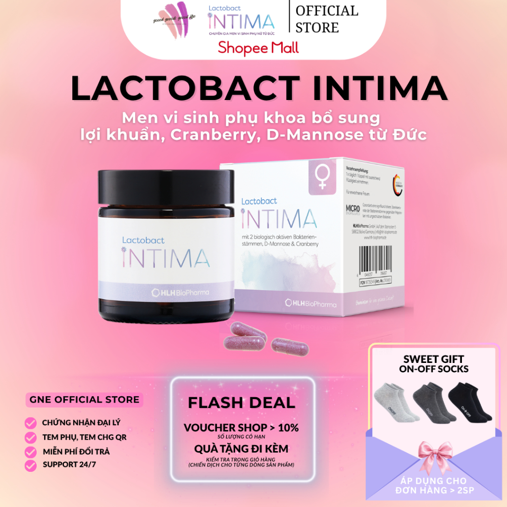 Lactobact Intima Men vi sinh phụ khoa bổ sung lợi khuẩn, Cranberry, D-Mannose từ Đức hộp 30 viên