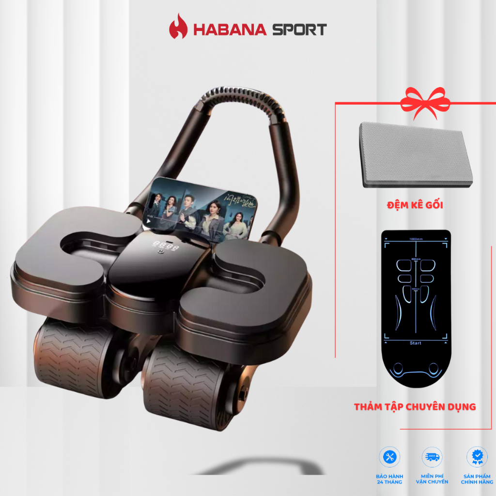 [HABANA SPORT CHÍNH HÃNG] Máy Tập Bụng Đếm Calo 4 Bánh Thông Minh 2025