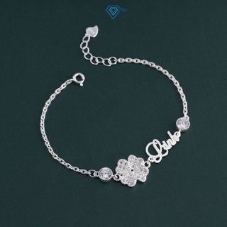  Vòng tay nữ bạc khắc chữ theo yêu cầu lắc tay bạc 925 đính đá hình cỏ 4 lá may mắn LTN0387 - Trang Sức TNJ 