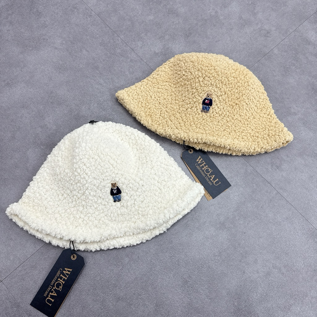[Auth, Sẵn]  Mũ Bucket Whoau dạ bông trendy gấu California