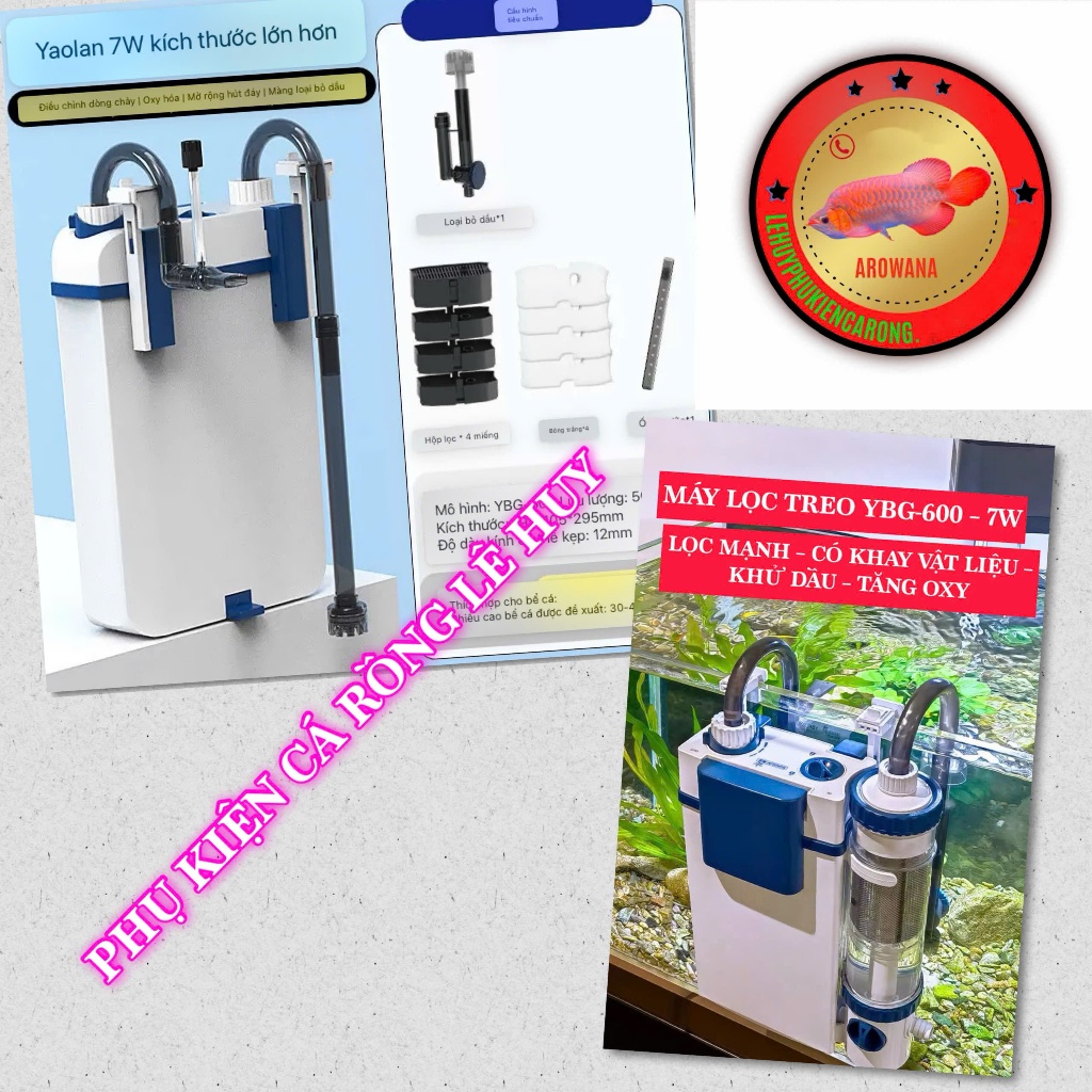 LỌC TREO SUNSUN YBG-600 – 7W – LỌC MẠNH – CÓ KHAY VẬT LIỆU – KHỬ DẦU – TĂNG OXY