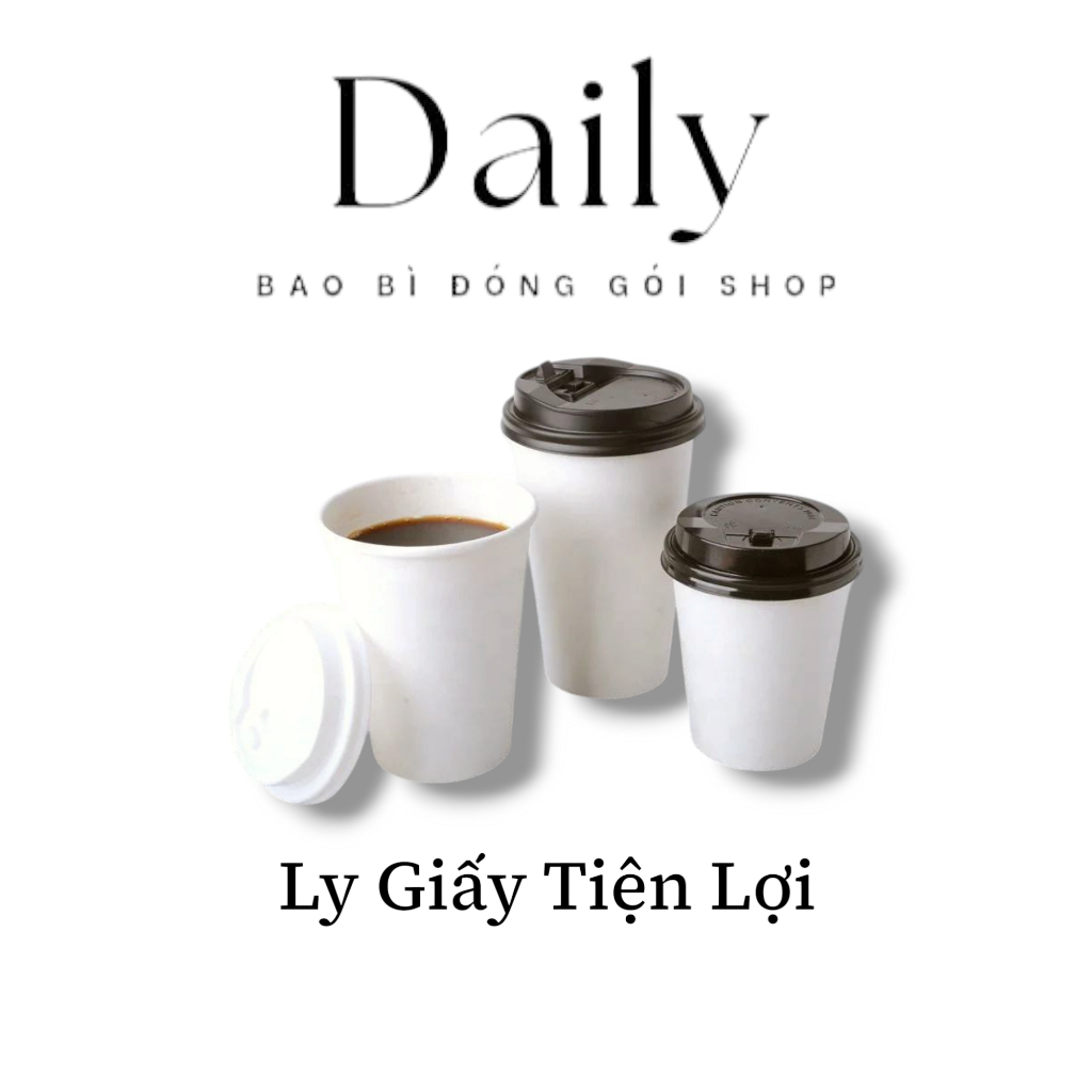 Ly Giấy DAILYSHOP gói 50 cái ly kèm nắp dung tích 140ml dùng cho các loại nước nóng hoặc lạnh