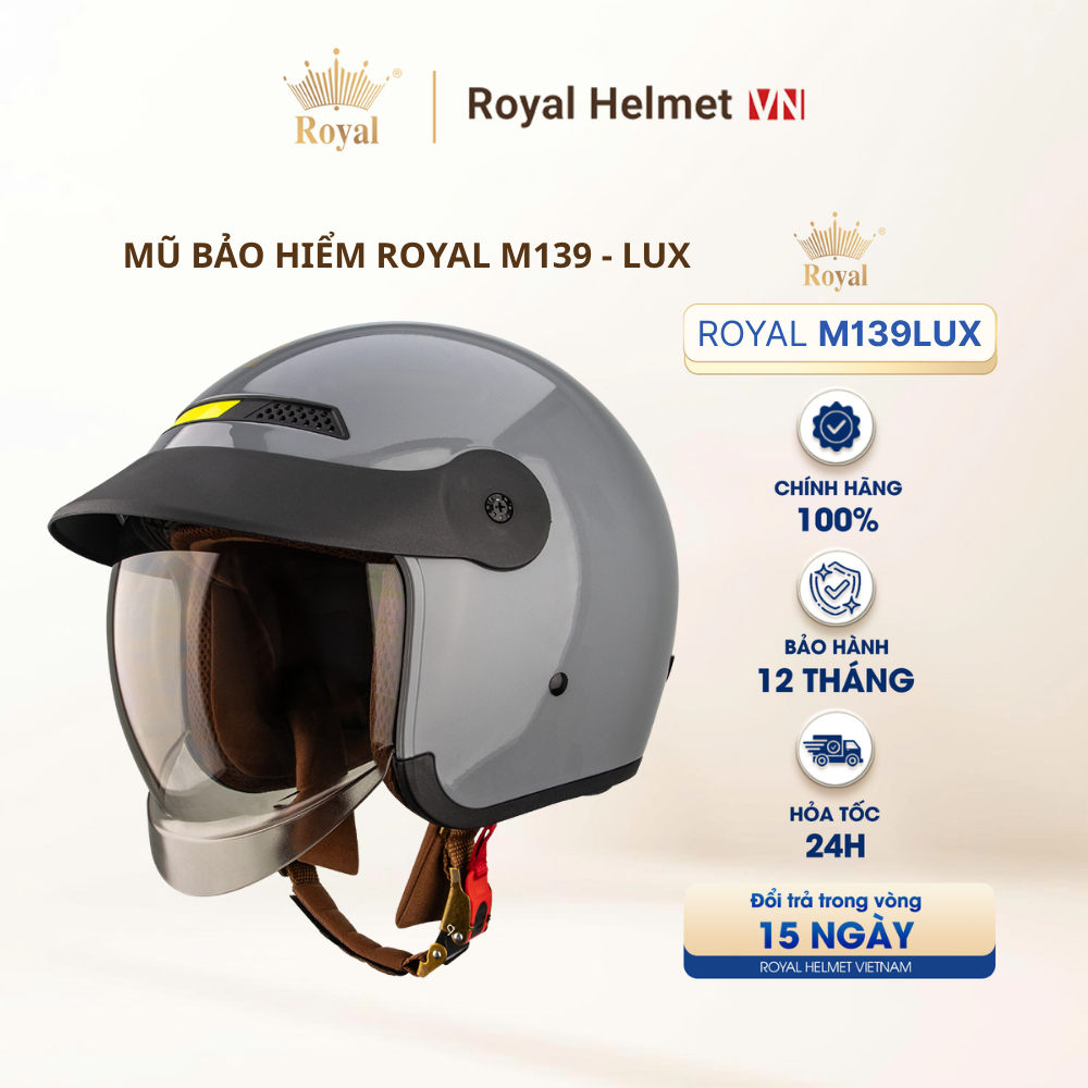 [FULL MÀU] PHIÊN BẢN LUXURY I Mũ Bảo Hiểm 3/4 Royal M139 LUXURY Trơn Kính Âm Chính Hãng, Chống Chói,