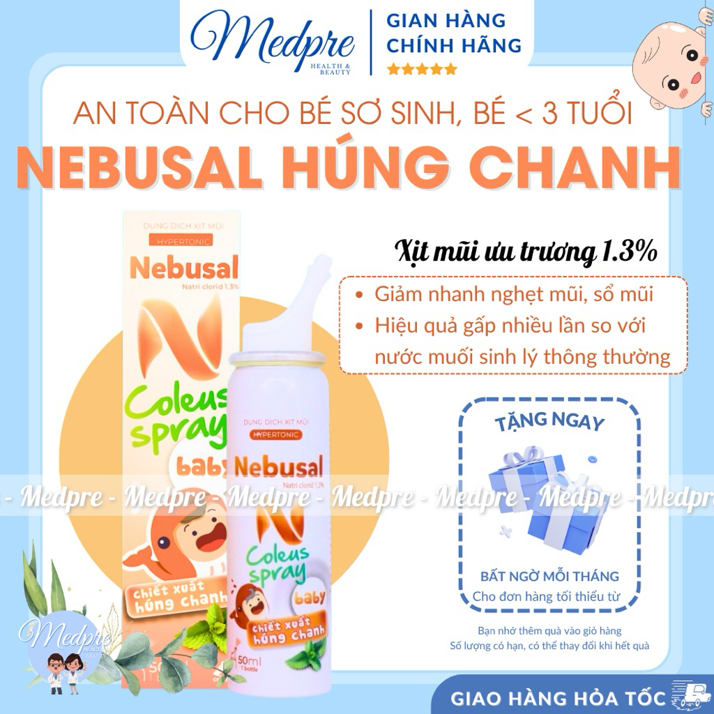 [Hoả tốc] Xịt mũi ưu trương Nebusal Coleus Spray (Nebusal Húng Chanh) -Giảm nghẹt mũi - An toàn cho 