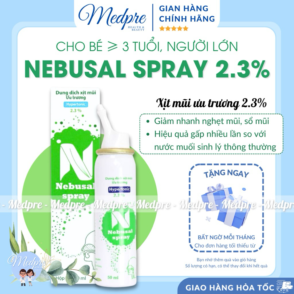 Xịt mũi ưu trương Nebusal spray 2.3% - Giảm nghẹt mũi, sổ mũi ở trẻ em ≥ 3 tuổi & người lớn - Medpre