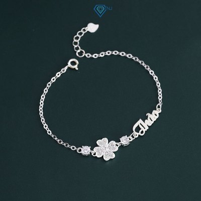 Vòng tay nữ bạc thật đính đá cao cấp hình cỏ 4 lá may mắn khắc tên, Quà cho người yêu -  LTN0328 - Trang Sức TNJ