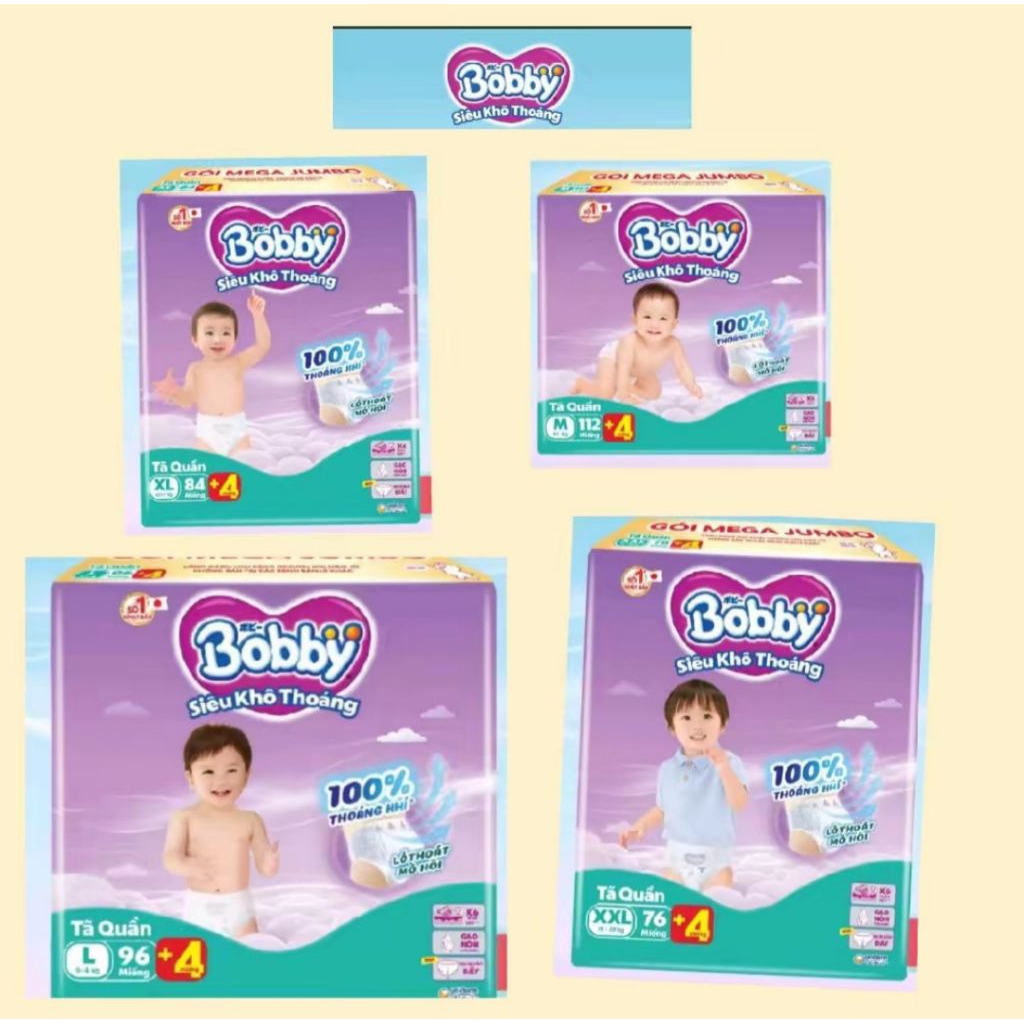 Bobby tã quần Size M112 / L96/ Xl84/ XXL76 mẫu mới dày hơn dành cho bé 15 đến 17kg