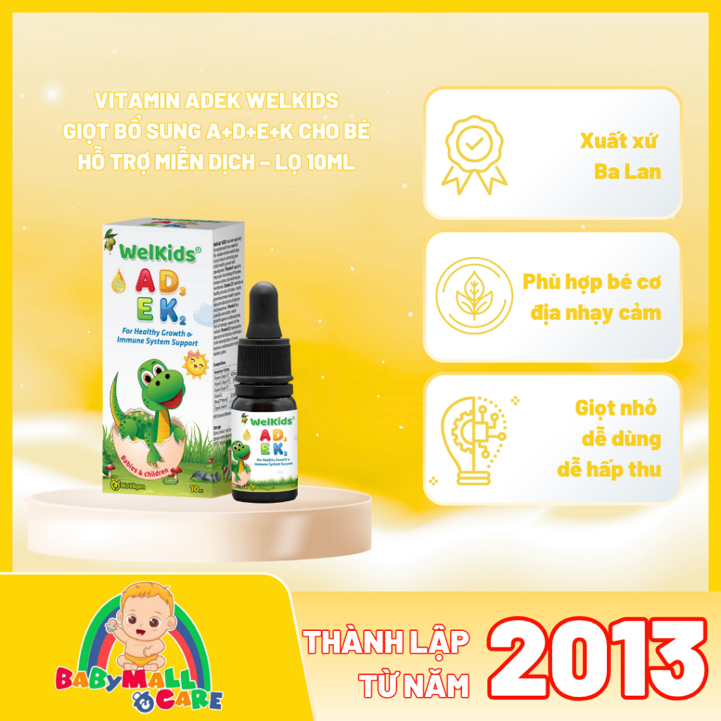 Vitamin ADEK WelKids – Giọt Bổ Sung A+D+E+K Cho Bé – Hỗ Trợ Miễn Dịch – Lọ 10ml