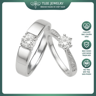 Nhẫn bạc TLEE nhẫn đôi bạc đeo nam nữ đá chủ 5mm sang trọng TLEE JEWELRY ND0116 