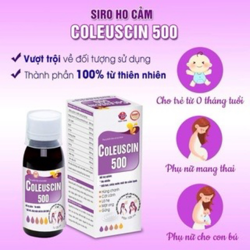 Siro ho thảo dược Coleuscin 500 giúp bổ phế, giảm ho dùng được cho trẻ sơ sinh