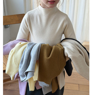Ambbkids.25-Áo Len Dệt Kim Cổ 3p Trơn Chống Xù Co Dãn Mềm Mại Cho Bé Gái Phong Cách Thu Đông Hàn Quốc Mới