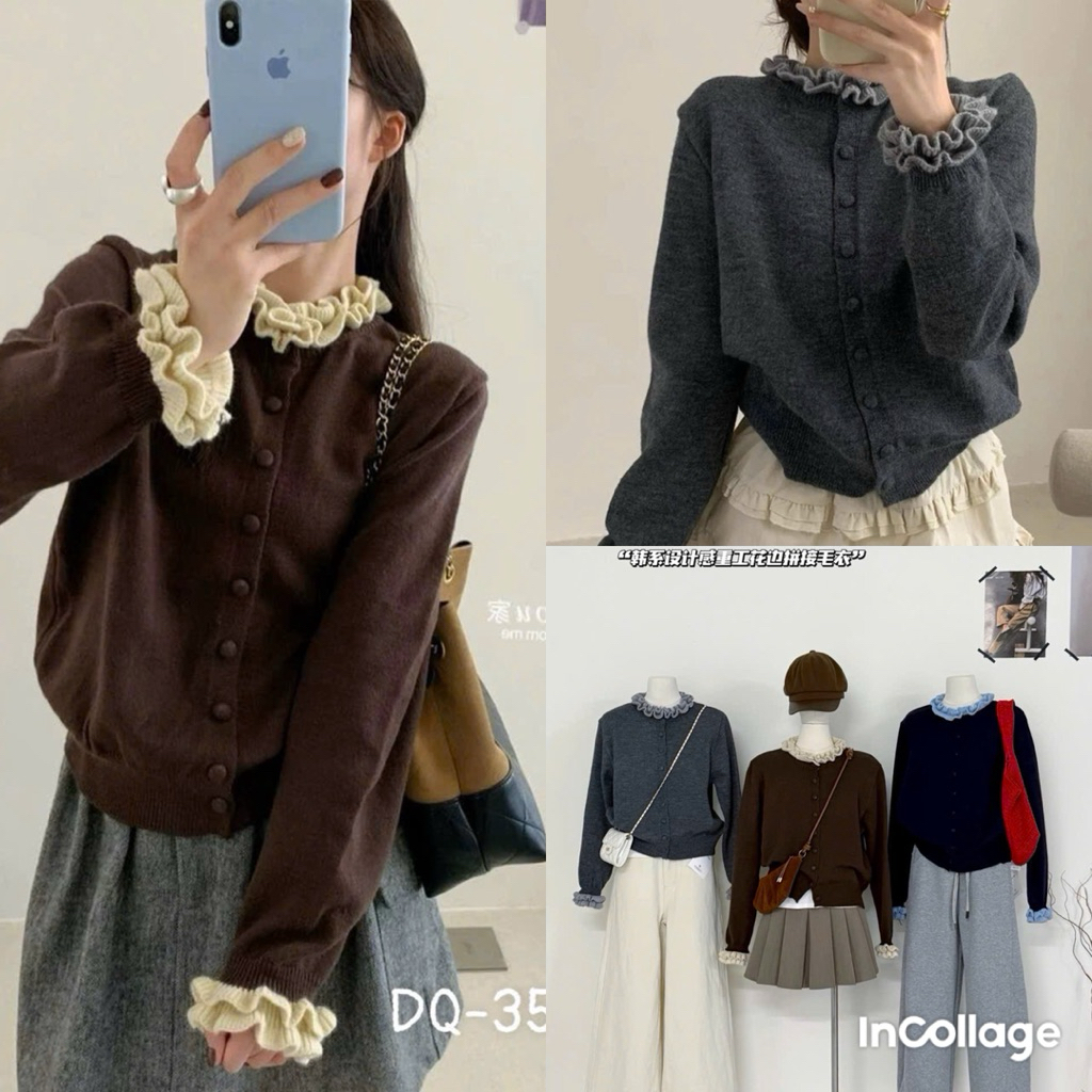 [ HOẢ TỐC HN] Áo len cardigan nữ thiết kế tay bèo điệu đà tiểu thư, áo khoác len mùa thu siêu xinh-H