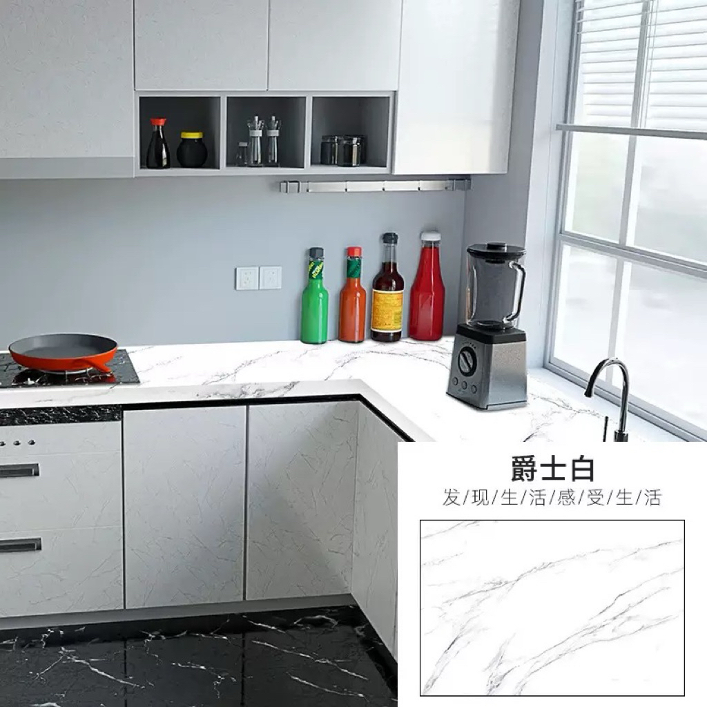 GIẤY DÁN BẾP 5 Mét x 60CM Giấy dán tường chống cháy sẵn keo decal vân đá tráng nhôm giấy dán tườg mi