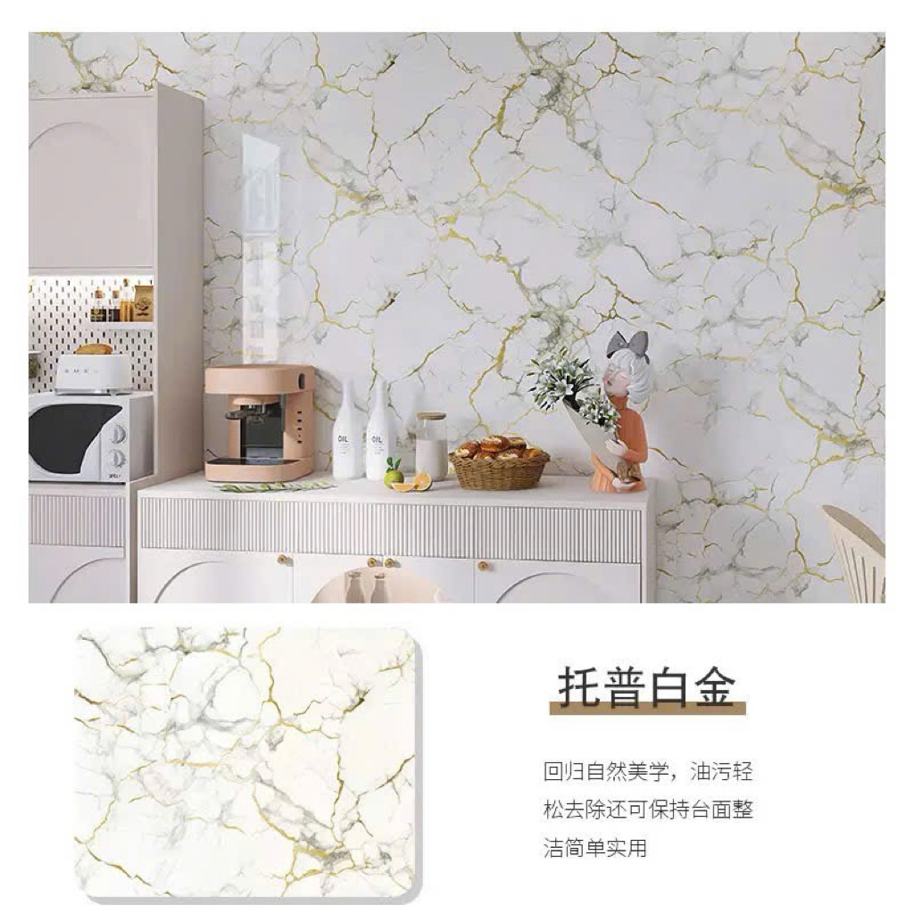 GIẤY DÁN BẾP 5 Mét x 60CM Giấy dán tường chống cháy sẵn keo decal vân đá tráng nhôm giấy dán tườg mi