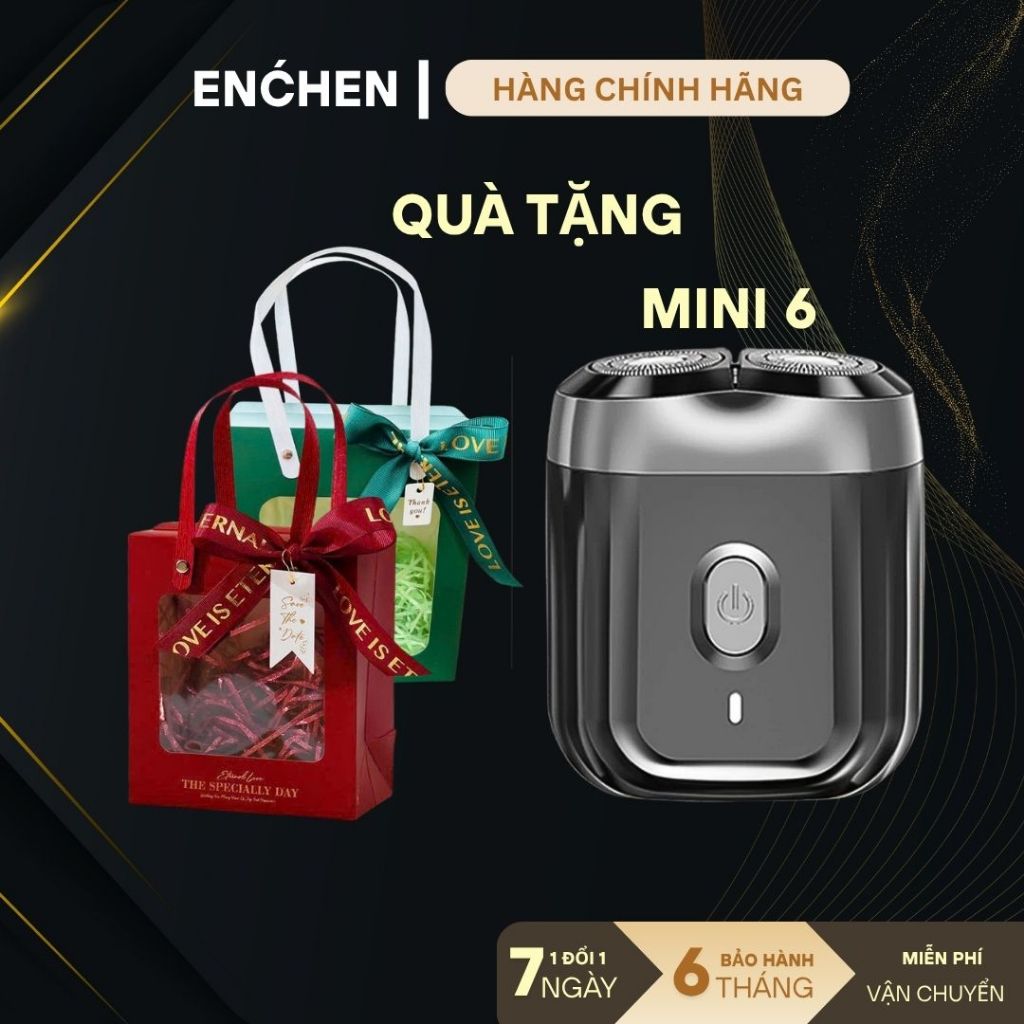 Set Túi Quà Máy cạo râu Enchen Mini 6 lưỡi dao kép mỏng, chống nước IPX7, pin sử dụng đến 2 tháng - 