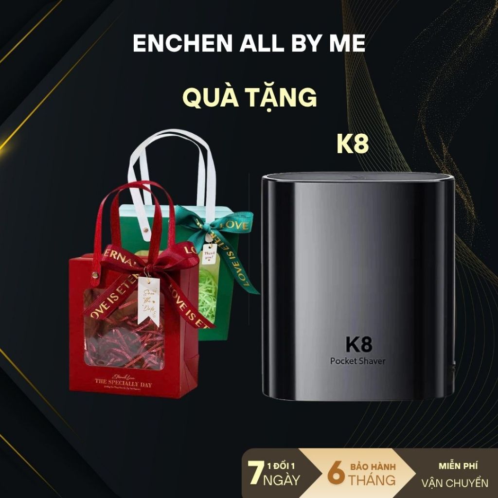 Set quà tặng-Máy cạo râu Enchen K8 đầu cạo 2D chống nước, 18 lưỡi dao tự mài BH 6 tháng