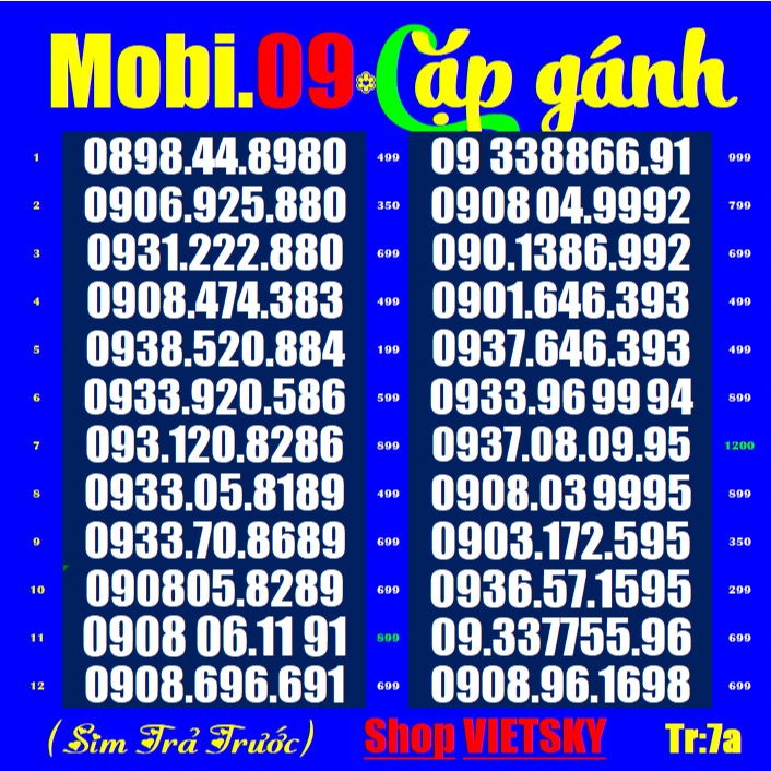 SIM SỐ ĐẸP MOBI 09, Tr05,5a,07,7a* Cặp Gánh, Sim Trả Trước, Chưa đăng kí, Chưa kích hoạt | sim mobi