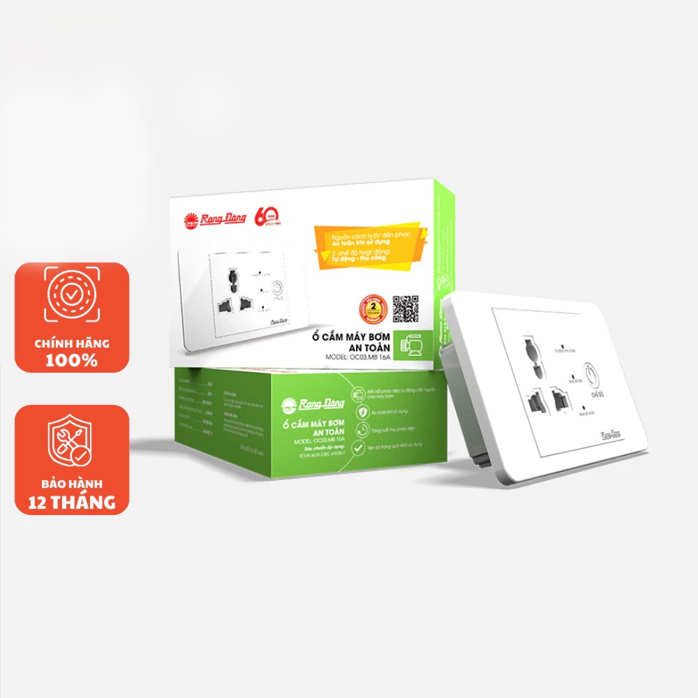 Ổ cắm máy bơm an toàn Rạng Đông - Model: OC03.MB 16A
