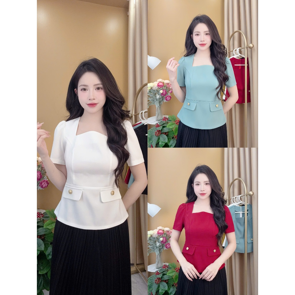 XẢ KHO – Áo Peplum A83 Cổ Vuông, Tôn Eo Tự Nhiên, Vải Chéo Cao Cấp Chuẩn Gu Nàng Văn Phòng