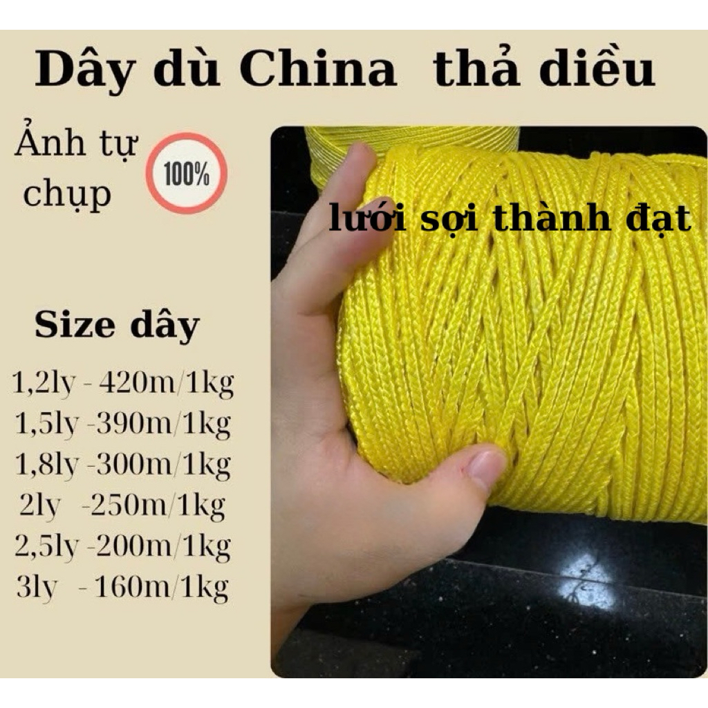 Dây thả diều từ 1,2-3ly , màu vàng dây thả siều sáo từ 1.5m đến 7m