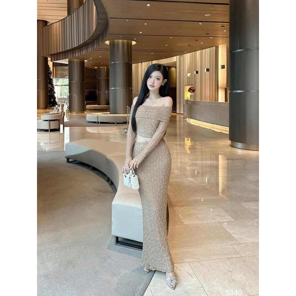 Set Ren Trễ Vai 2 chi tiết kèm tag đá CHANNEL