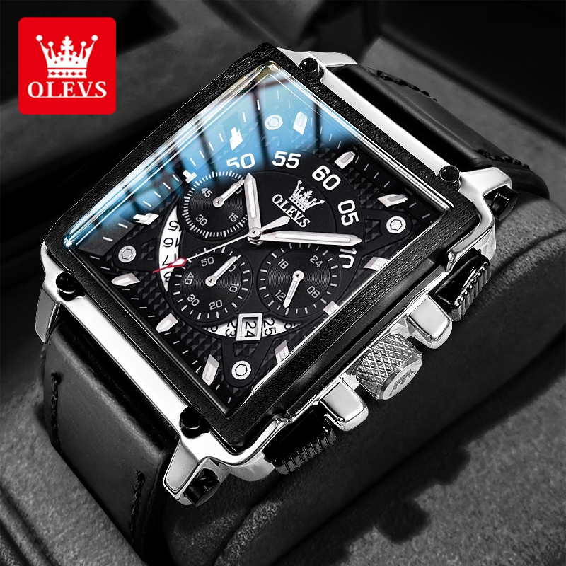 OLEVS Đồng hồ Nam Chính hãng Dây đeo đồng hồ bằng da Quà có chức năng phát sáng lịch Tinh tế 9919