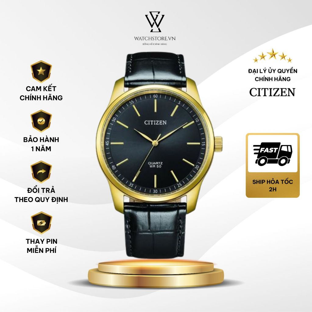 Đồng Hồ Nam Citizen Máy Pin/ Quartz  BH5002-02E  Size 42mm Kính khoáng Dây Da Chính Hãng