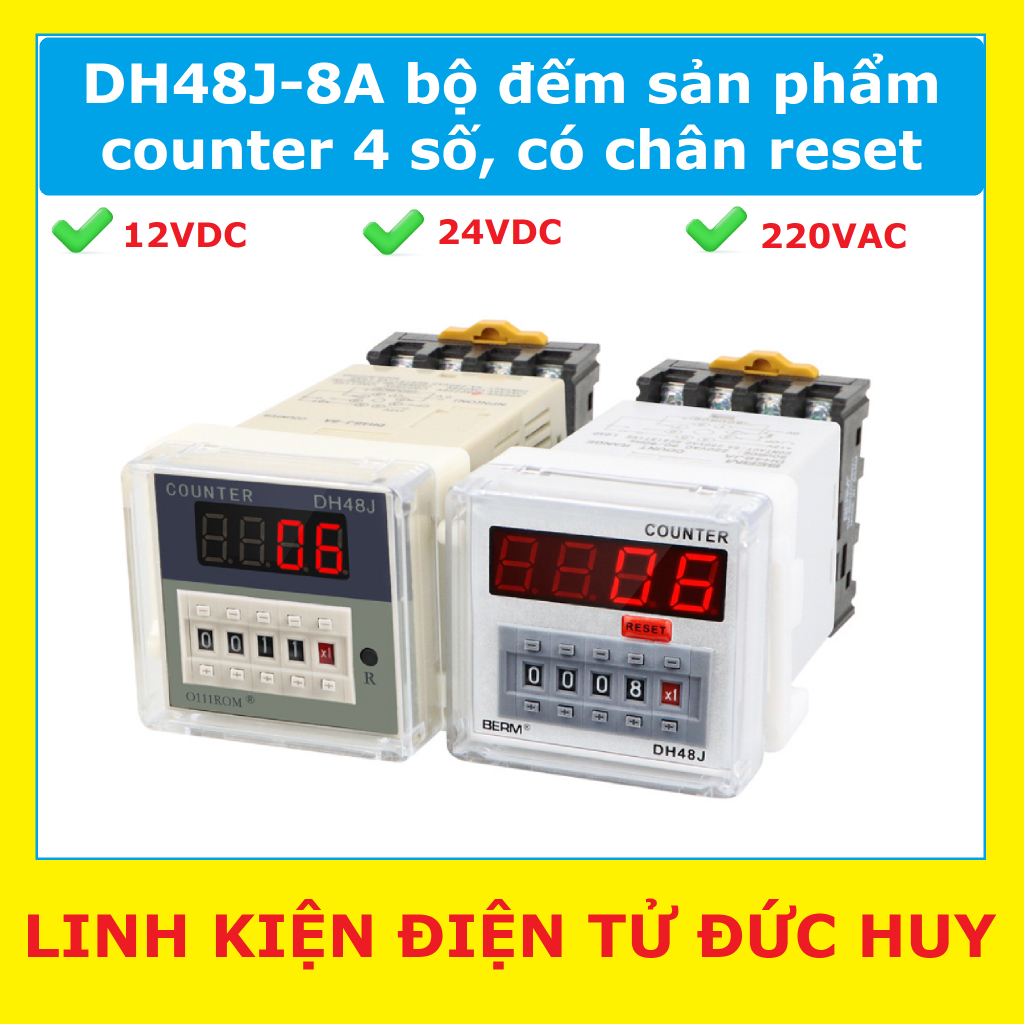 DH48J-8A bộ đếm sản phẩm counter 4 số, có chân reset 12V,24V, 220V