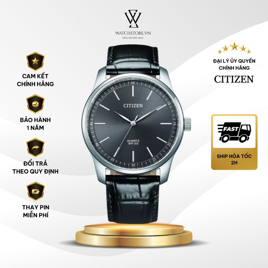 Đồng Hồ Nam Citizen Máy Pin/ Quartz  BH5001-05H Size 42mm Kính khoáng Dây Da Chính Hãng