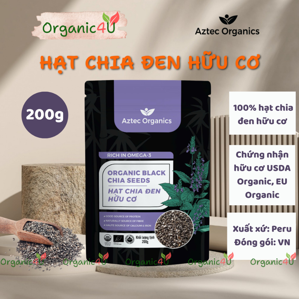 Hạt Chia Đen Hữu Cơ AZTEC ORGANICS Organic Black Chia Seeds 200g