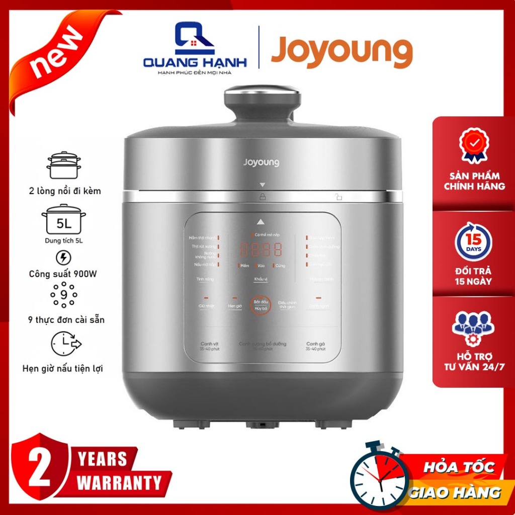 Nồi áp suất Joyoung JHPC-5039 dung tích 5 lít, bảng điều khiển tiếng Việt