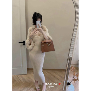  Set Váy Len Body 2 Dây Kèm Áo Khoác Phối Lông Hàng Quảng Châu 