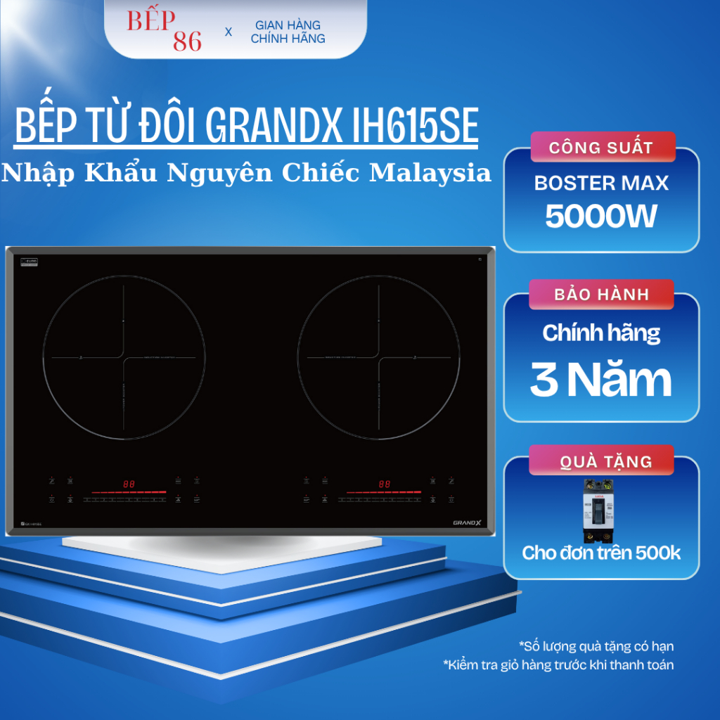 Bếp từ GRANDX IH615SE | Nhập khẩu Malaysia | Model 2025 | Bảo hành 3 năm